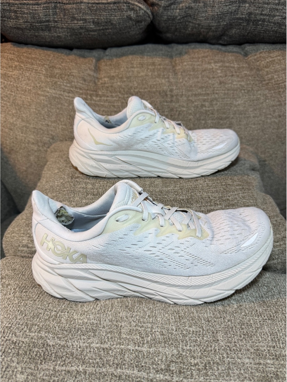 Hoka One One Clifton 8 White/Eggshell Women's Size 10.5B Running Shoes
